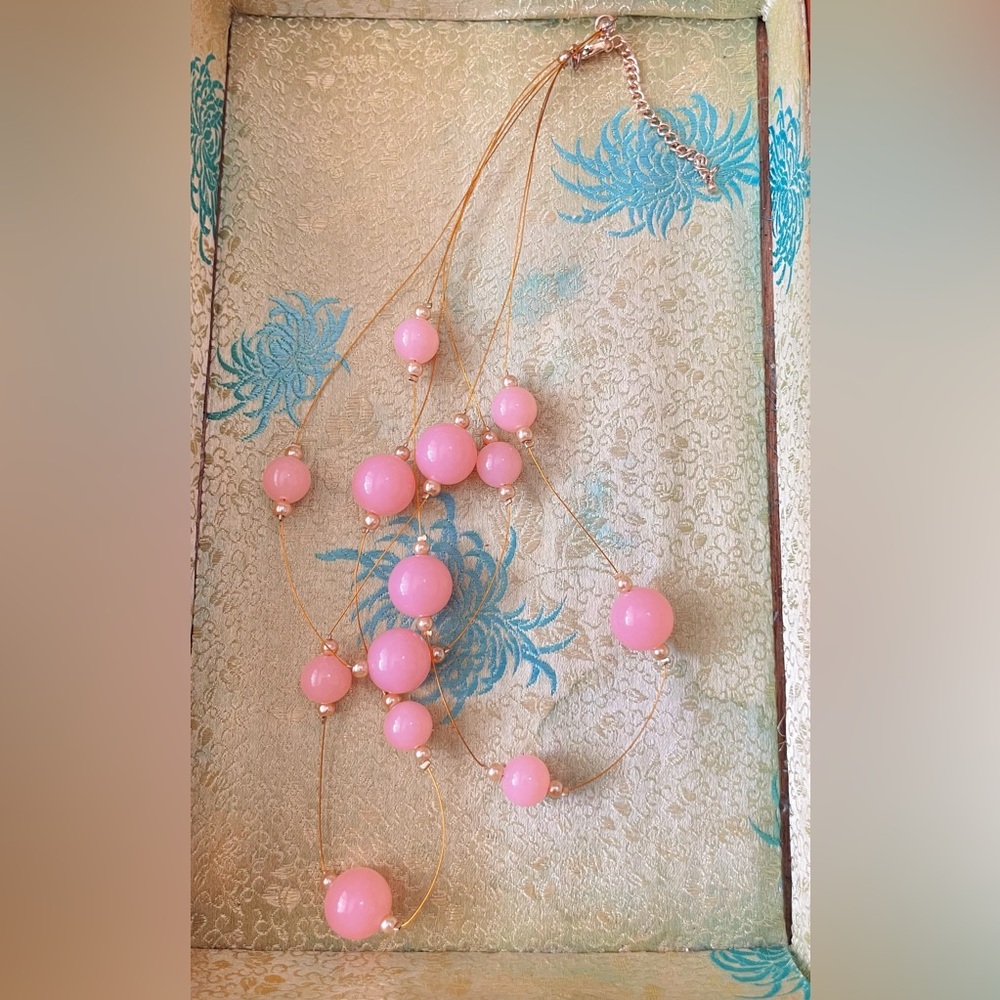 Vintage Pink and Gold Tone Beaded Multi-Strand Necklaces
